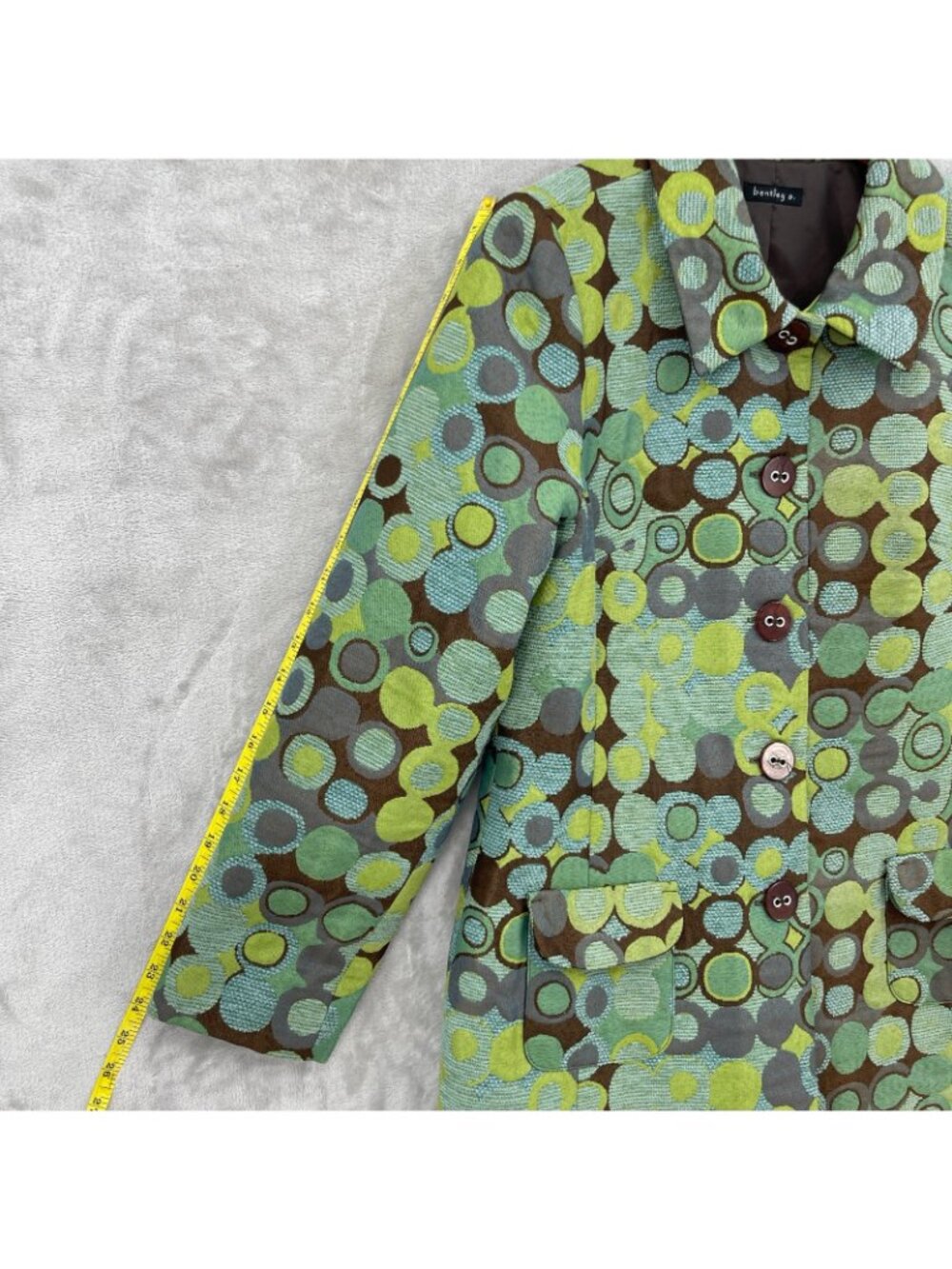 bentley a. Vintage Y2K Green Brown Geometric Brocade Coat USA Made - Picture 15 of 16